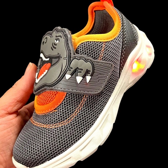 Carters Toddler Boys Dinosaur T-Rex Sneakers Size 7,12 Gray Lighted Slip on Shoe - Picture 2 of 14